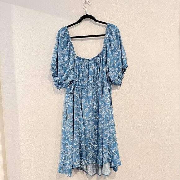 Torrid Blue Floral Mini Dress Puff Sleeve Smocked Fit & Flare Plus Size 2X Flowy - Picture 3 of 10